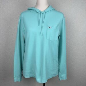 Vineyard Vines Mens Pique Pima Cotton Long Sleeve Hooded Top Aqua Pullover S